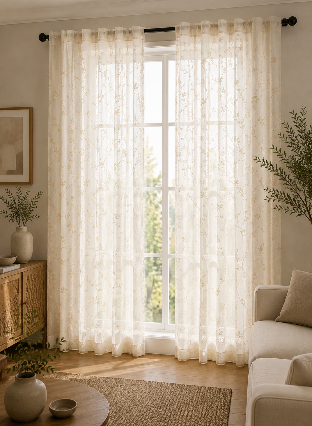 Sheer Motif Floral Krem